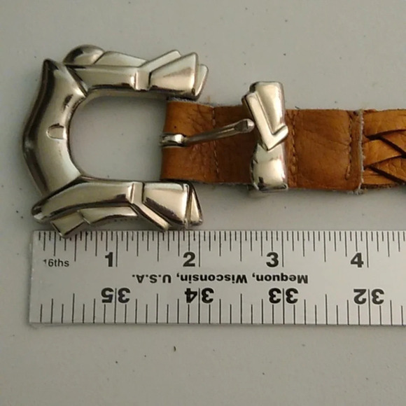 CARMEL BROWN, GENUINE WOVEN LEATHER, WITH HEAVY SILVER BUCKLE & TIP - Picture 6 of 7